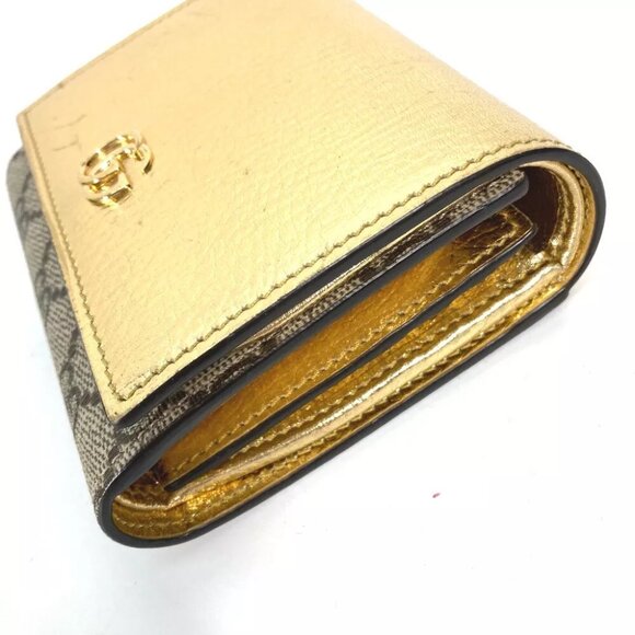 GUCCI Compact wallet GG Marmont Folded wallet Leather Gold/Beige - Picture 3 of 7